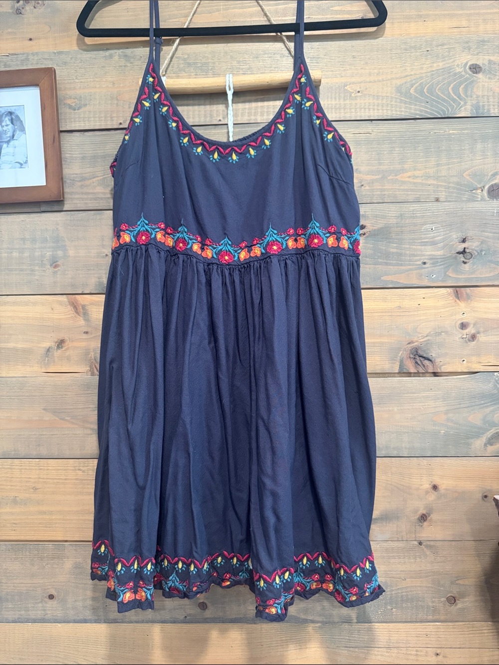 Natural Life Embroidered Navy Spaghetti-Strap Sundress